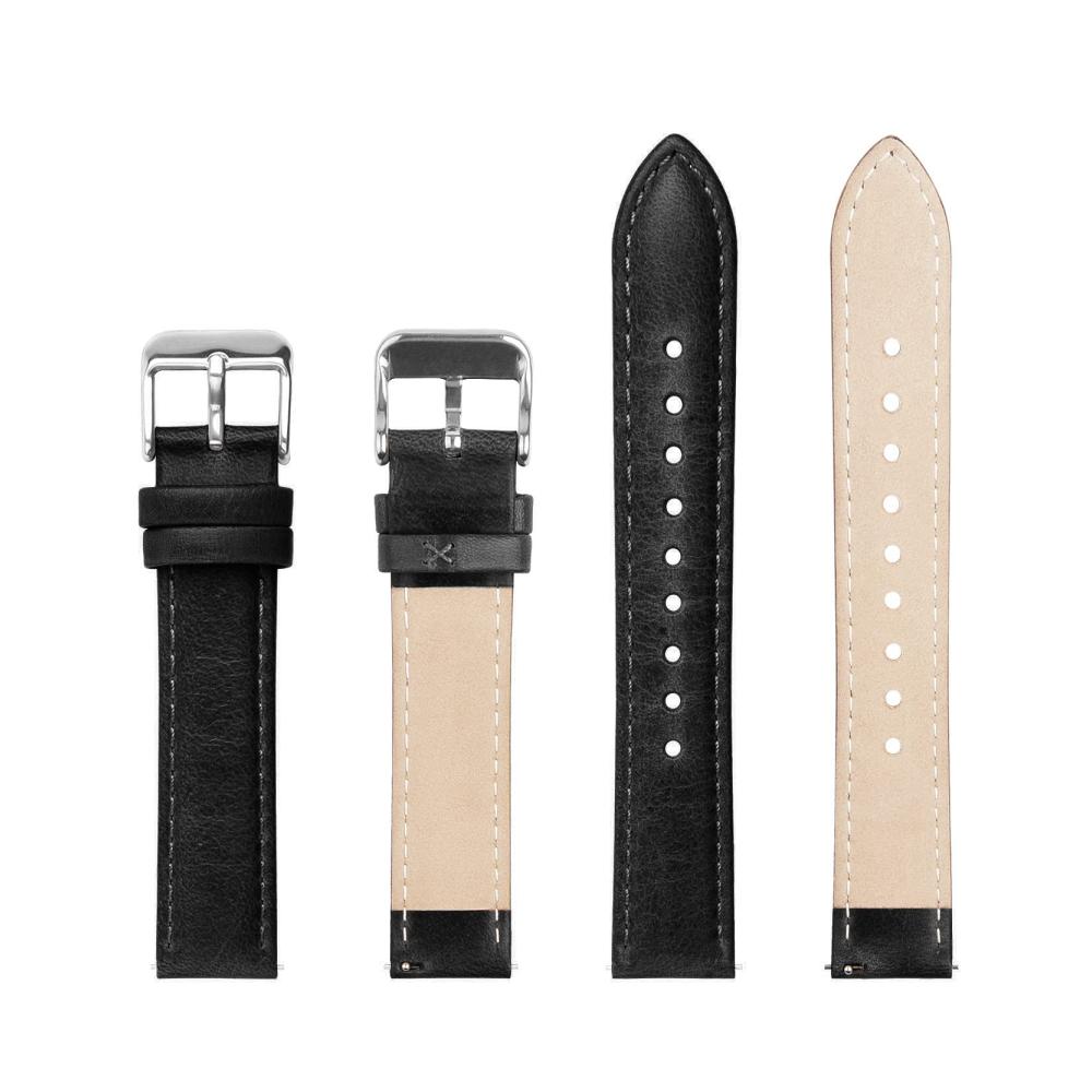 18mm Uhrenarmband aus hochwertigem Leder mit austauschbarem Ersatzband für Herren und Damen – Schwarz/Silber Schnalle inklusive