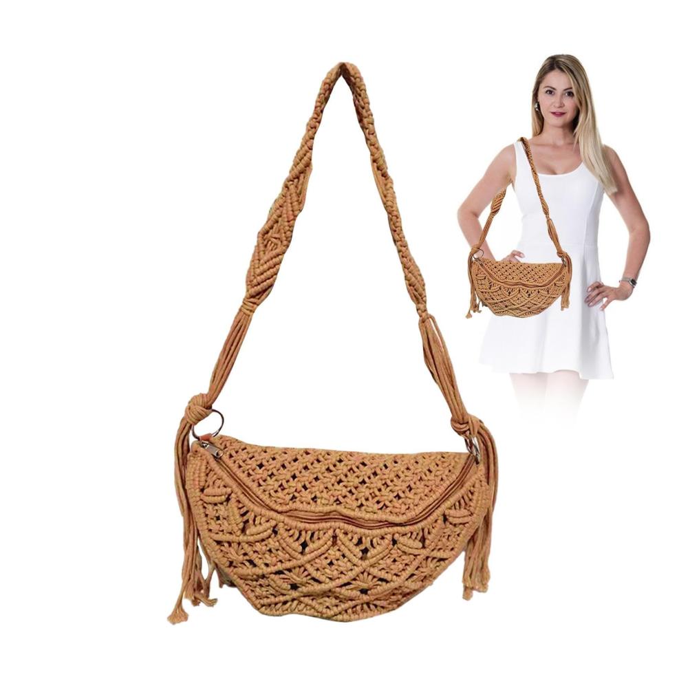 Bohemian Häkeltasche mit Quasten | Handgewebte Schultertasche für Reisen und Strand | Geldbörse für Bohemian-Style | Böhmische Häkeltasche