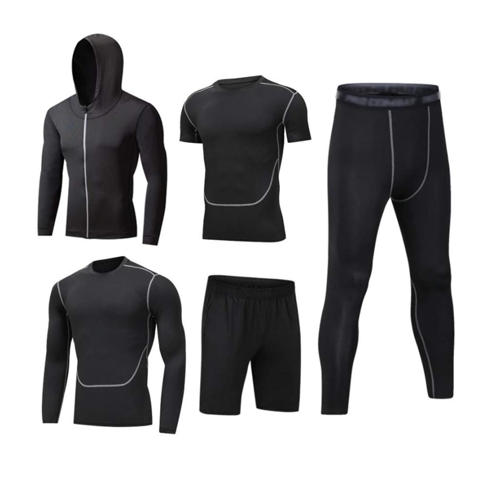 Herren Kompressionsshirt Set - 5-teiliges Sportbekleidungs-Ensemble für Workout Schnelltrocknend Atmungsaktiv - Fitness Trainingsanzug für Running Gym und Fitness