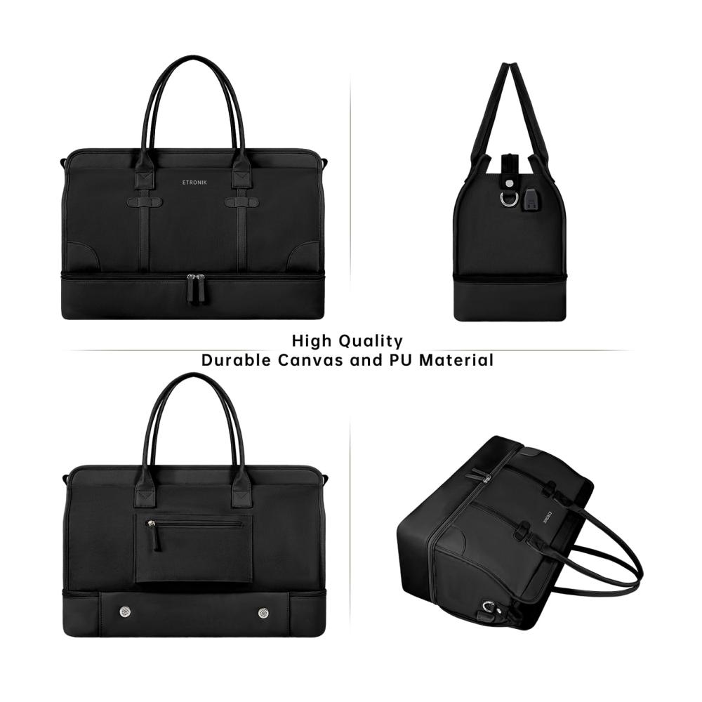 Premium Damen Weekender Reisetasche Set - Große Tasche mit Schuhfach Nass-Tasche & Kulturtasche - Ideal für Krankenhaus - 4-teiliges Sporttaschen-Ensemble (Schwarz1