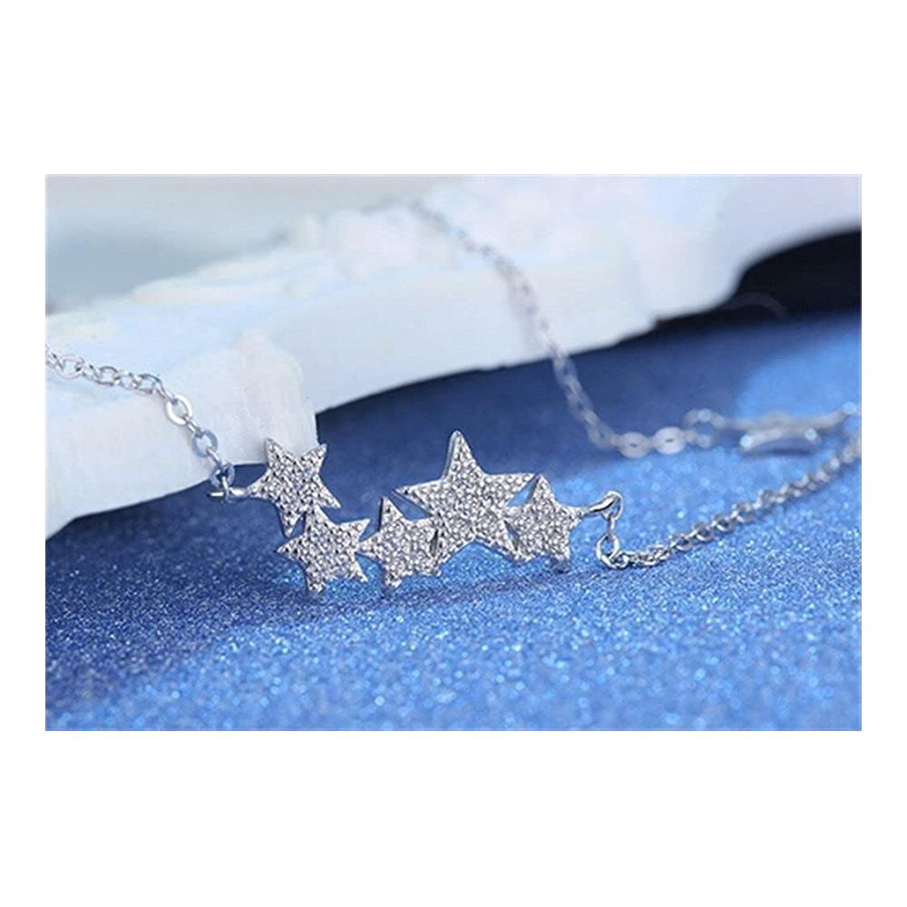 925 Sterling Silber Damen-Halskette mit Zirkonia-Sternen-Anhänger - Modische Kurze Clawicle Kette