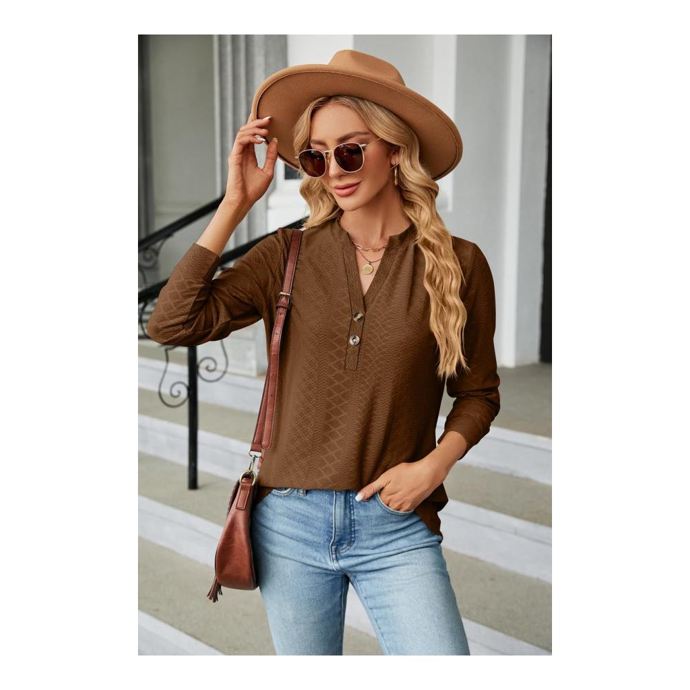 Damen Langarmshirt mit V-Ausschnitt Lässiges Tunika-Top in verschiedenen Größen (S-XXL