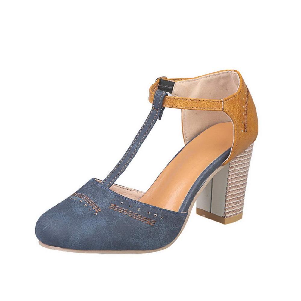 ACMEDE Damen Sandalen - T-Strap Pumps mit Riemchen Blockabsatz und geschlossener Spitze - Spangenpumps in Wildleder mit breitem Absatz - Elegante Damenschuhe für Frühling und Sommer