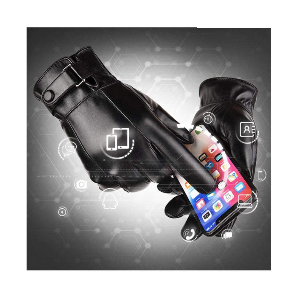 Herren Winterhandschuhe Warme Wasserdichte Lederhandschuhe für Touchscreen in Brauner Farbe