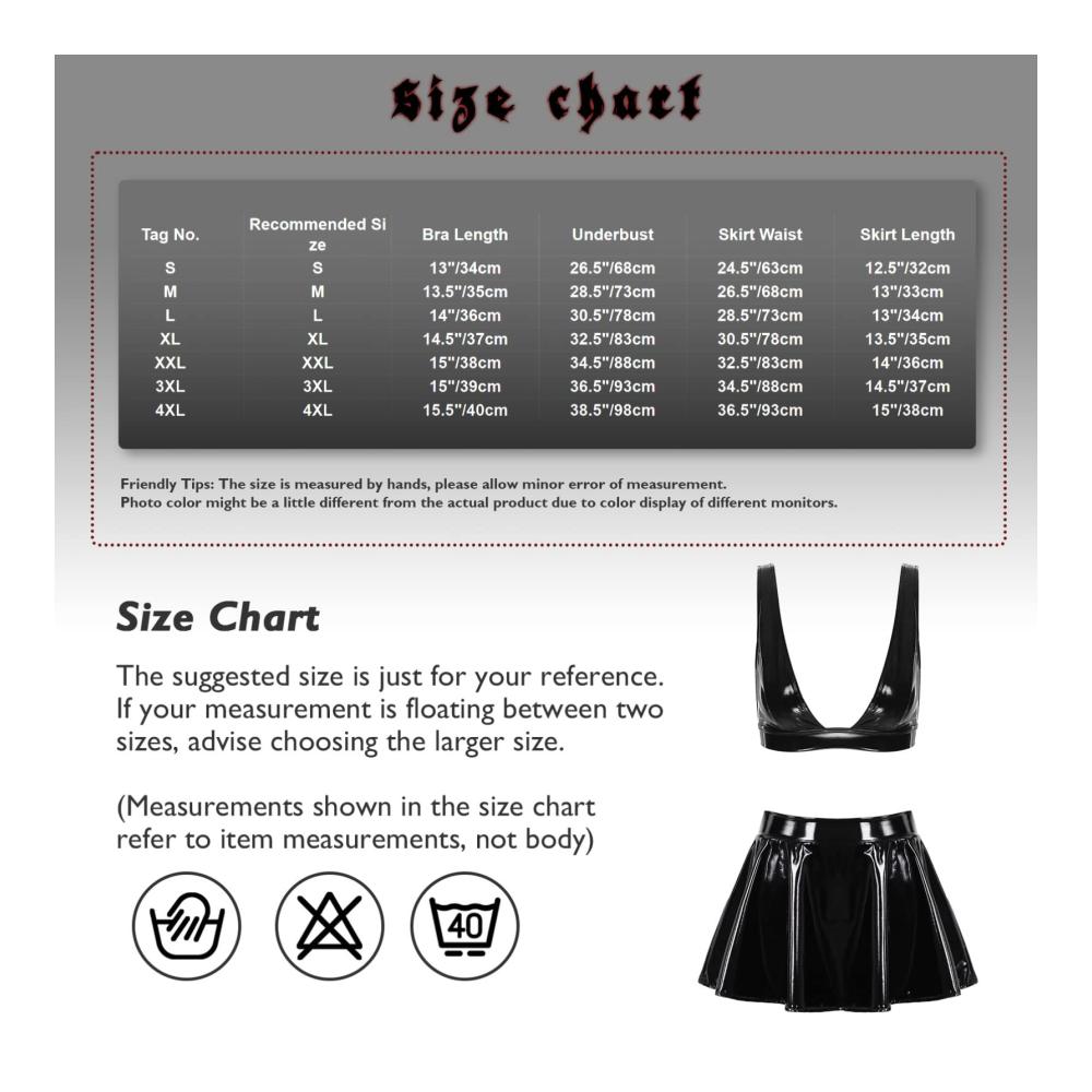 Damen Club Outfit Sexy Lack-Leder Top mit V-Ausschnitt und Minirock in Latex-Look