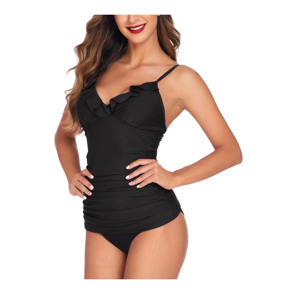 V-Ausschnitt Tankini Top für Damen | Gerafftes Badeanzugoberteil in verschiedenen Größen (S-2XL