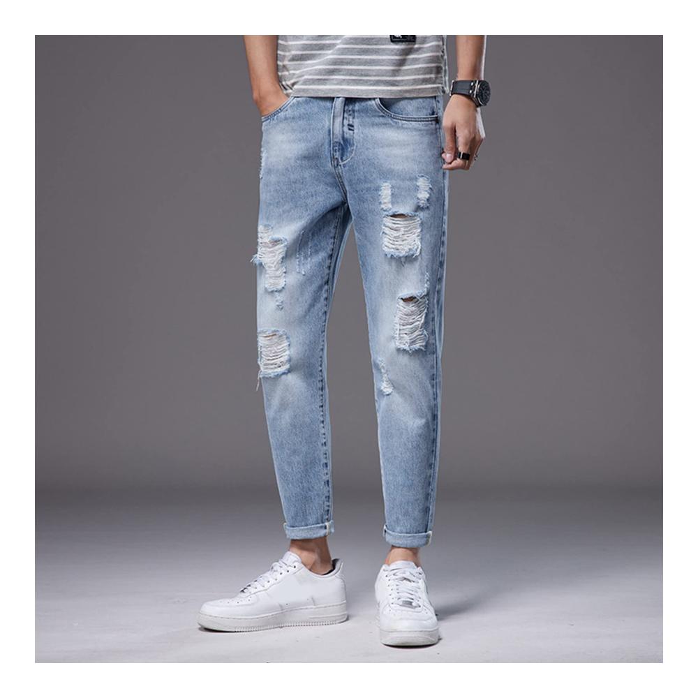 Herren Winter-Freizeithose mit Taschen | Moderne Jeans-Hose für Herbst | Bequeme Herren-jeans mit Neun-Punkte-Stil