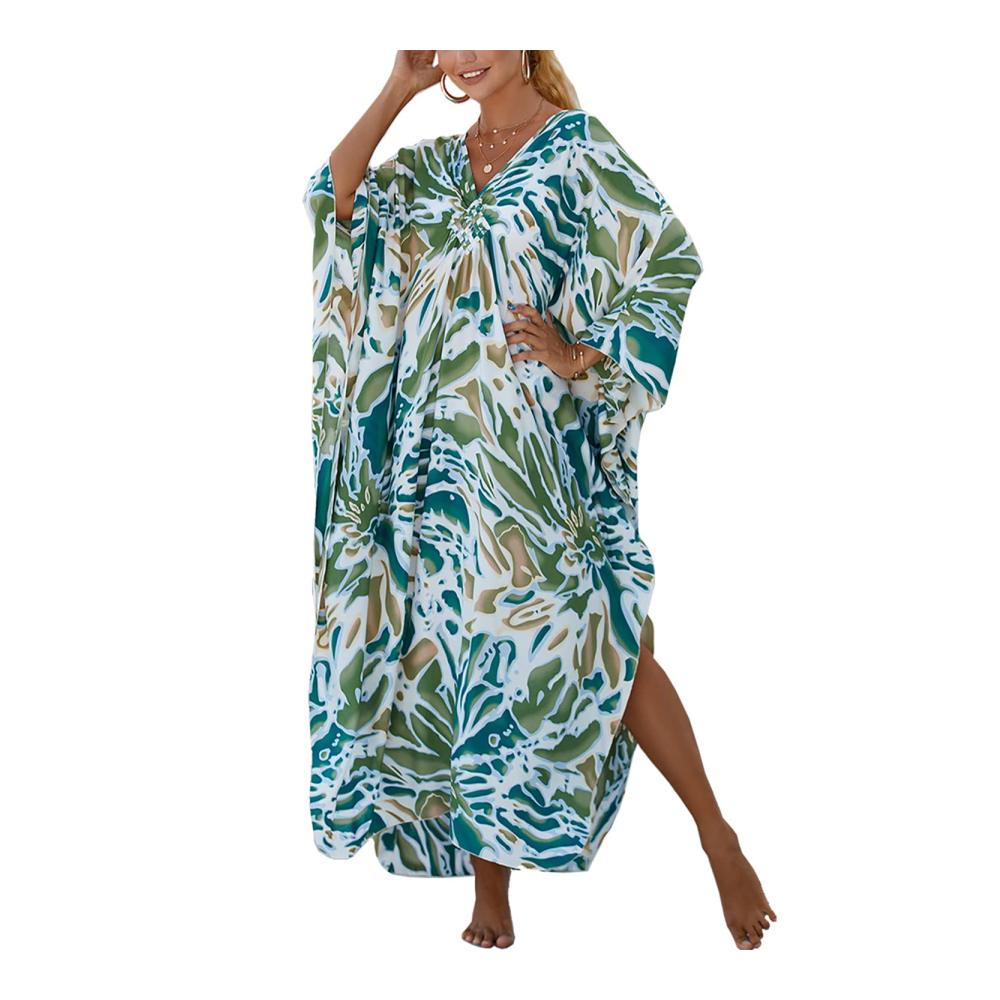 Pareos & Strandkleider Damen L-Peach Caftan Nachthemd für Loungewear Strand und Vertuschungen - Robe Sarong Pareo in stilvollem Langdesign