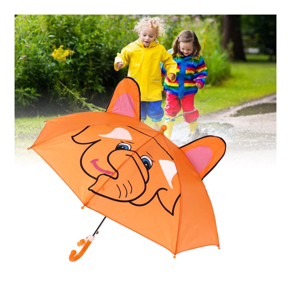 Bunter Cartoon-Tier Regenschirm für Mädchen - Leichter und Einfach zu Benutzen - Ideal für regnerische Tage - 23.03 x 30.31in - Orange