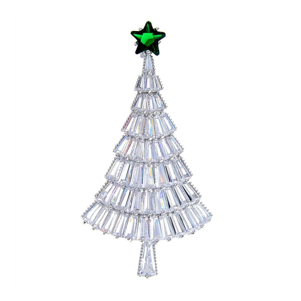 Weihnachtsbroschen Festlicher Modeschmuck mit Crystal Cube Zirkonia - Damen Bankett Accessoire für die Feiertage (Silber