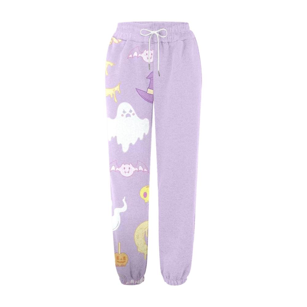Damen Jogginghose mit Taschen | Halloween Kürbis Bedruckt | Hohe Taille | Sportliche Fitnesshose für Herbst/Winter
