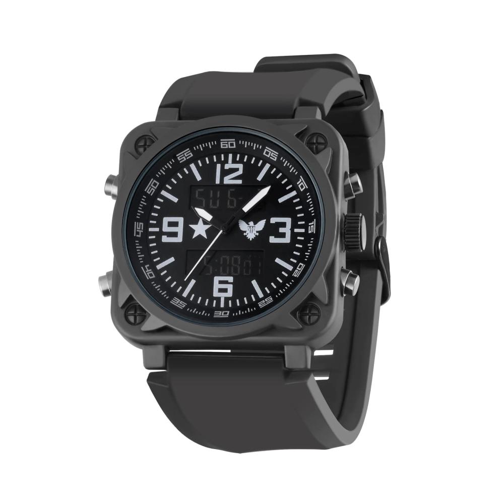 Digitale Herren Armbanduhr mit Timer Stoppuhr Alarm-Licht Quarz-Analoguhr - Multi-Funktionale Militäruhr mit Großem Zifferblatt