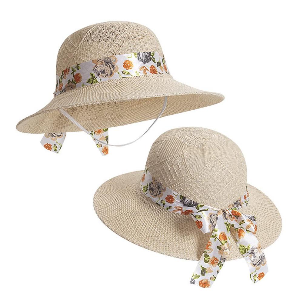 Damen Sonnenhut mit breiter Krempe faltbarer Strohhut UV-Schutz und schöner Schleife - Perfekter Sommerhut für Urlaub und Strand