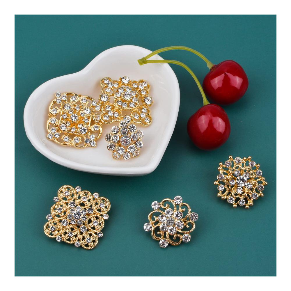 Strass Kristall Broschen Set - 24 Stück Goldplattierte Blumen-Pins für Damenbekleidung Hochzeit Dekor - Corsage Blumenstrauß Anstecknadeln in Sortiment