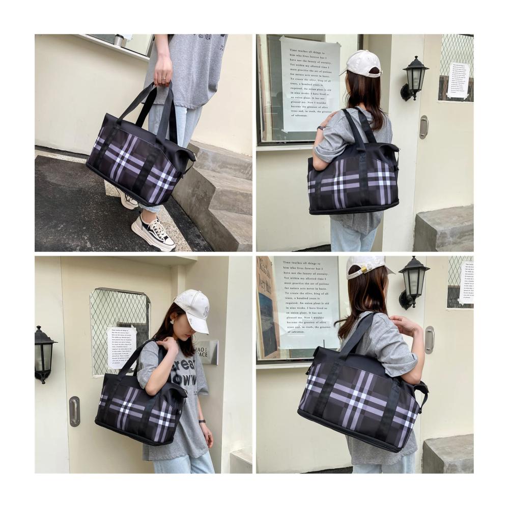 Schwarze Damen-Reisetasche Faltbarer Weekender mit Nassfach für Reisen und Sport