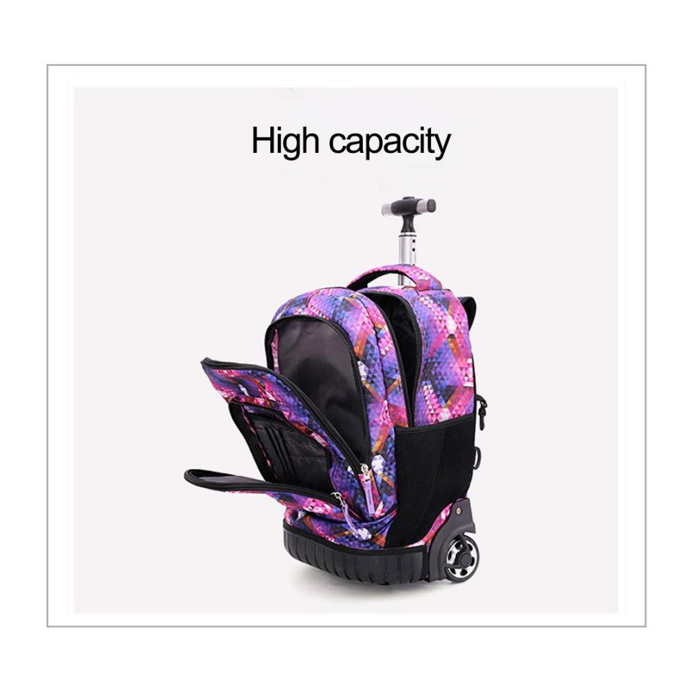 Schulranzen Trolley Rucksack für Jungen - Praktische Schultasche mit Rollen und blauem geometrischem Design