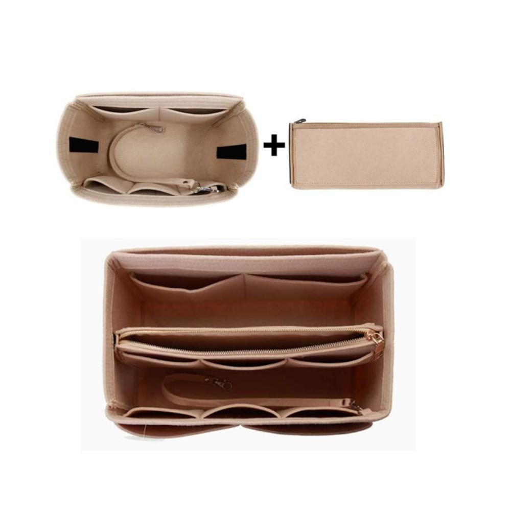 Taschenorganizer 2-in-1 Filz Handtaschen Organizer mit Reißverschluss Kosmetiktasche Abnehmbarer Tasche und Schlüsselanhänger - Damen Beige Medium