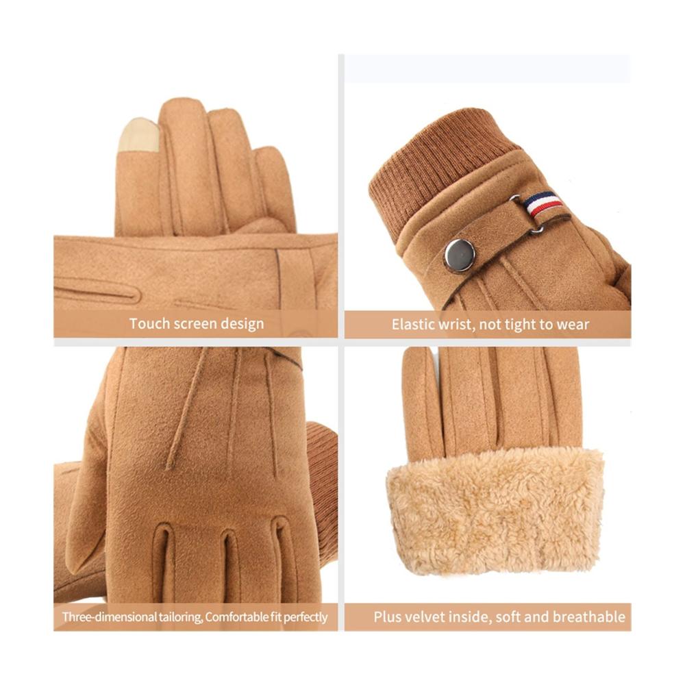 Herren Winterhandschuhe aus Wildleder | Warme Split Fingerhandschuhe für Outdoor-Sport und Fahren | Grau Einheitsgröße
