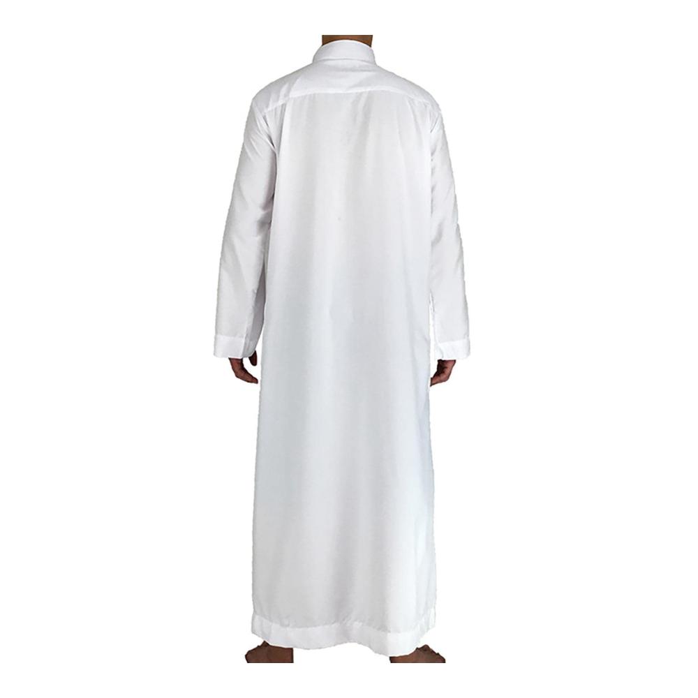 Herren Arabischer Langarm-Bademantel Weißer Kaftan Thobe mit Crew Stehkragen für Strand & Sommer