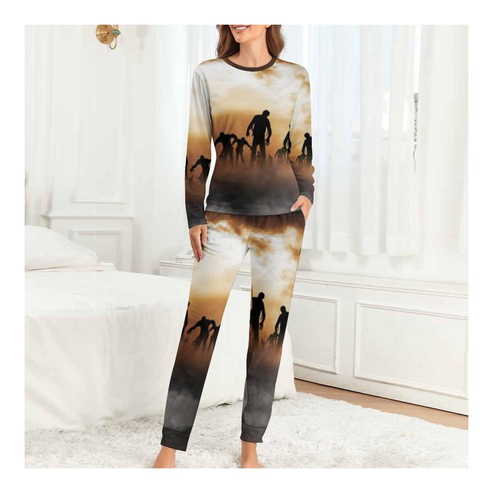 Damen Schlafanzug Zombies Dead Men Walking Rundhalsausschnitt mit Taschen - Hochwertiger Pyjama für Frauen