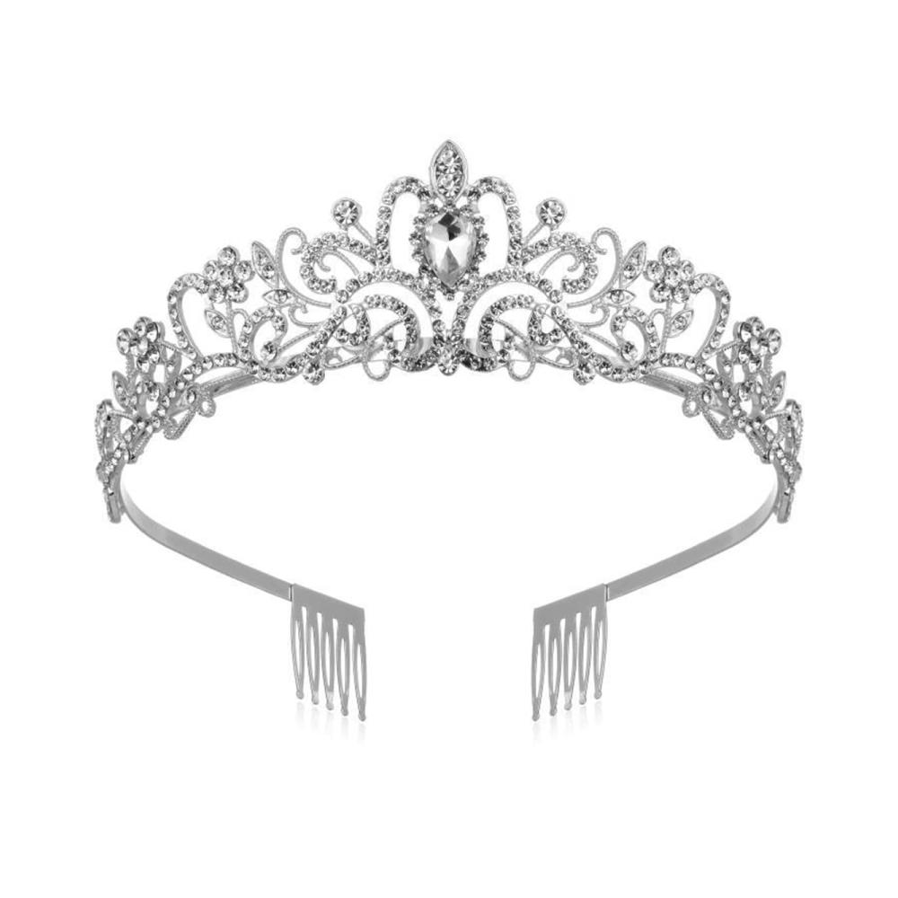 Silberne Kristall Diadem Tiara für Damen und Mädchen - Perfekte Hochzeitskrone mit Strass für Braut Prinzessin Festzüge & Partys