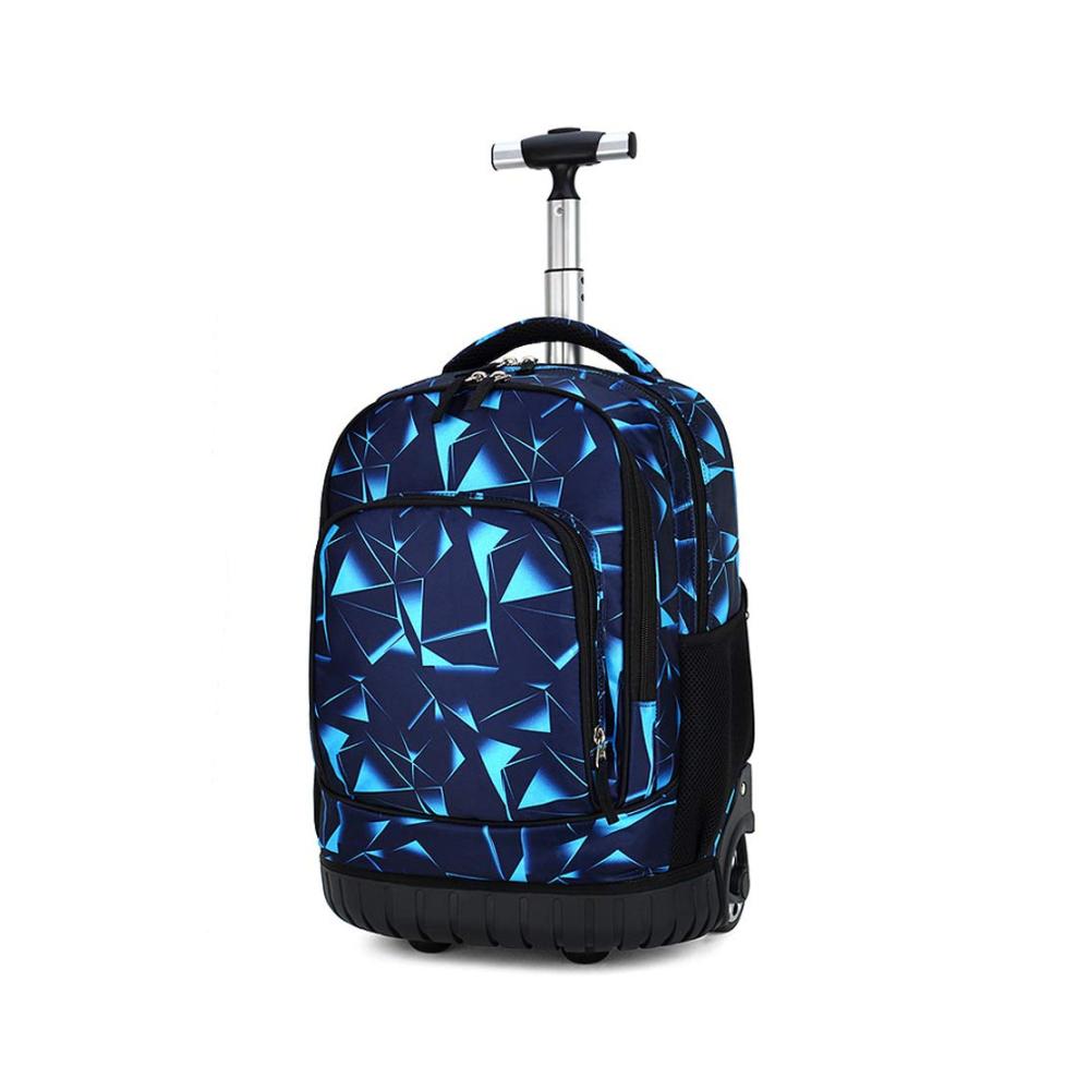 Schulranzen Trolley Rucksack für Jungen - Praktische Schultasche mit Rollen und blauem geometrischem Design