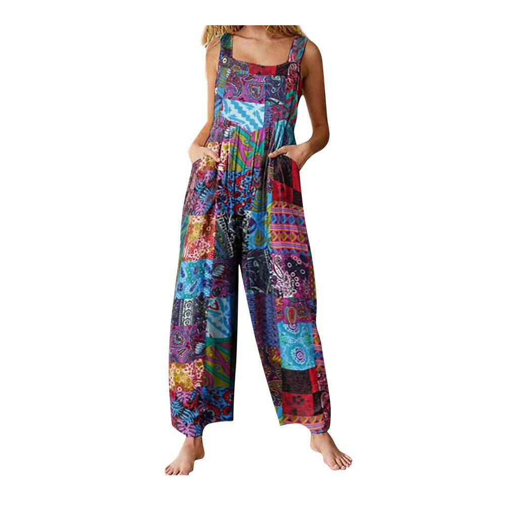 Jumpsuit Damen Vintage Floral Latzhose Ärmellos Lose Passform - Casual Overall mit Schlüsselwörtern für Romper und Hosen