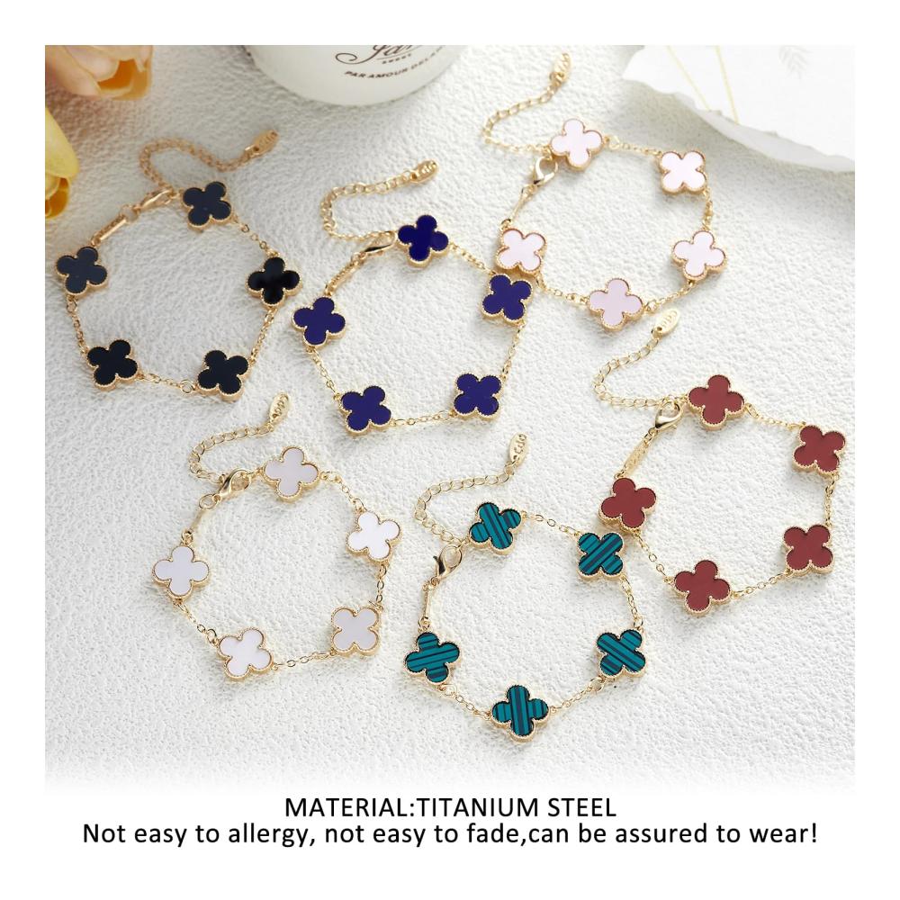 Glücksklee Schmuck-Set für Damen | 18K Vergoldete Kleeblatt Halskette Ohrringe Armband | Vierblättriges Kleeblatt Schmucksets