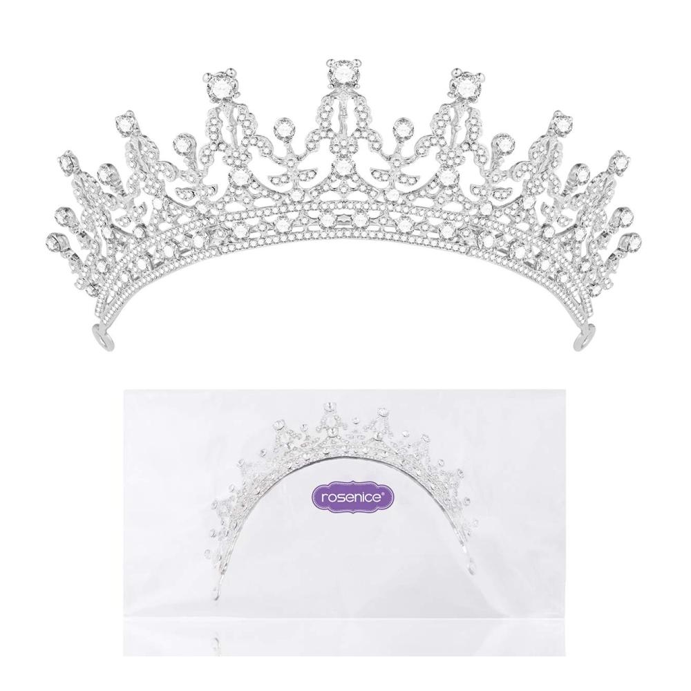 ROSENICE Hochzeit Diadem - Elegante Braut Tiara mit Strass Haarreifen in Silber für die perfekte Hochzeitsfrisur