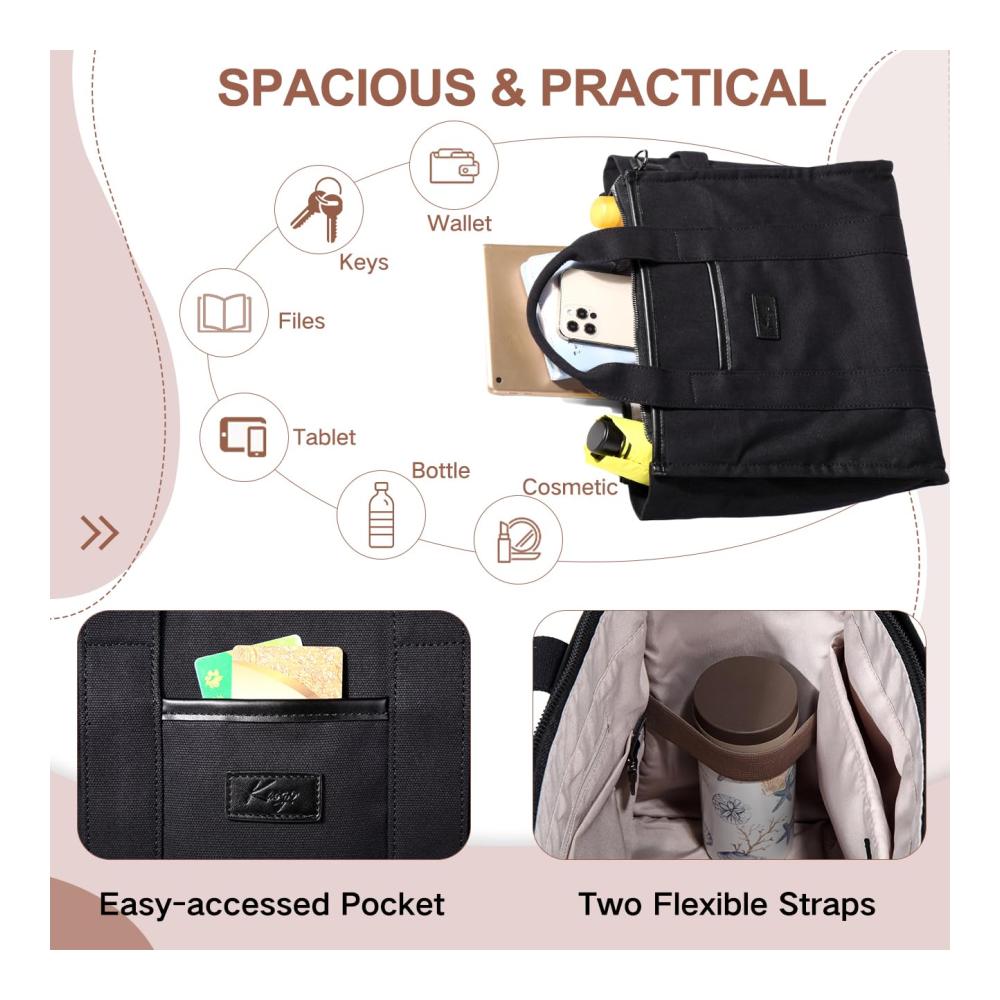 Canvas Tote Bag für Damen Praktische Umhängetasche mit Reißverschluss ideal für Arbeit Reisen Schule - Crossbody Casual Style mit Geldbörse und vielen Taschen