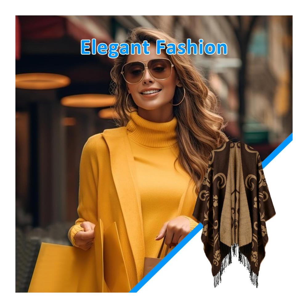 Doppelseitiger Damen-Schal-Poncho für kalte Tage Strickponchos & Capes mit Reisekaromuster – Warm lässig und bequem für Treffen Verabredungen Arbeit Reisen Schule und Zuhause