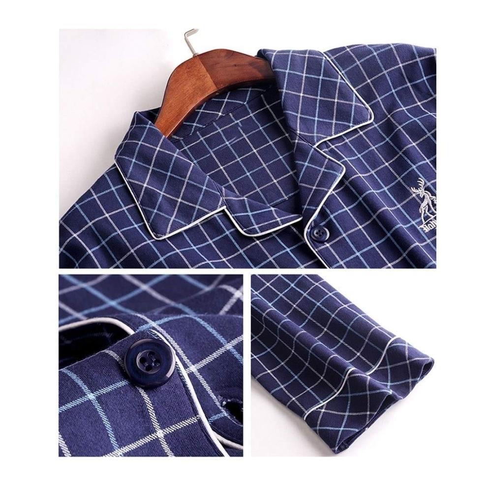 Herren Schlafanzug Langarm Pyjama-Set aus dünnem Baumwollgewebe für Frühling und Herbst