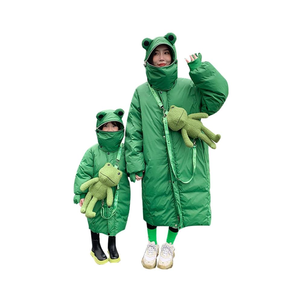 Grüner Froschmantel für Damen & Mädchen - Winterlicher Windbreaker mit Zipper Thermischer Kapuzenmantel für Outdoor-Aktivitäten