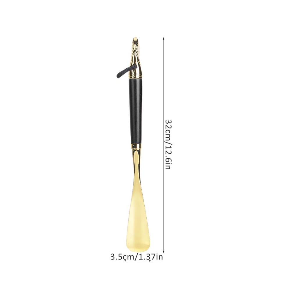 Exquisites Schuhlöffel Werkzeug mit Vergoldetem Pferdekopf aus legiertem Stahl - Perfektes Geschenk für Frauen - Importierte Birke - 32CM - Schwarz mit Blauem Akzent