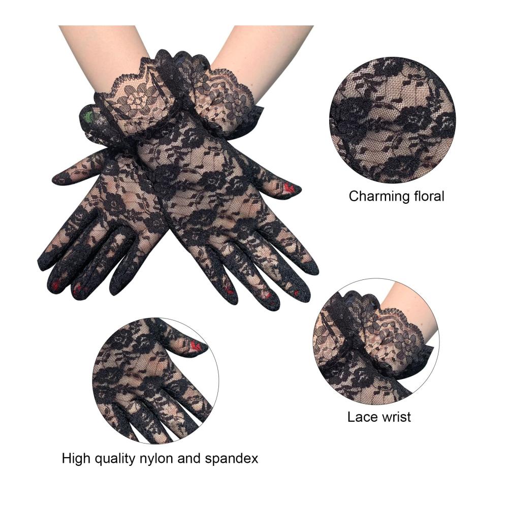 Damen Spitzenhandschuhe (2 Stück) - Elegante Brauthandschuhe für Hochzeit Tea Party und Prom - Vintage Florale Spitze Kurze Länge Handgelenk-Handschuhe für Frauen