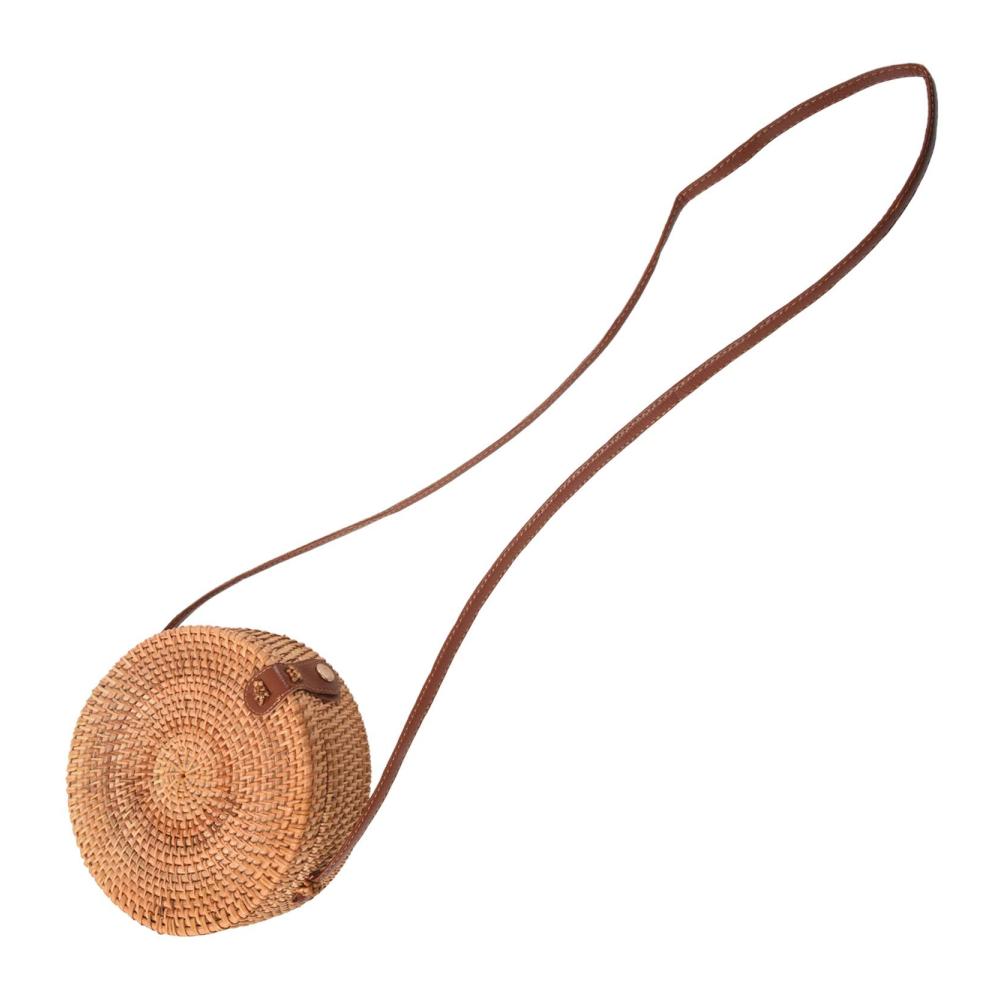 Boho Leder Umhängetasche – Handgefertigte Rattan Strandtasche mit Ringdesign Mädchen Tasche Kleine Böhmische Schultertasche
