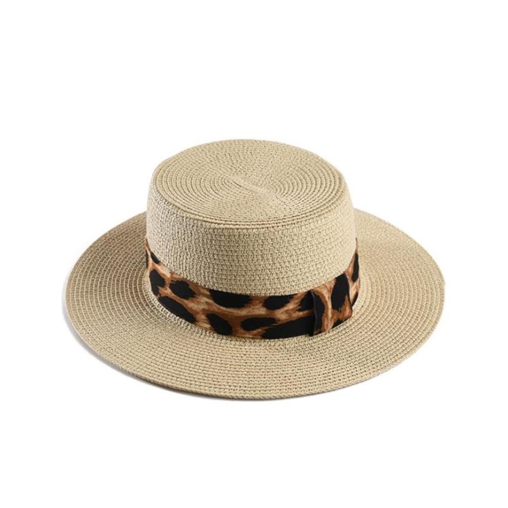 Breite Krempe Sonnenhut für Damen - Leopardmuster Jazz Boater Hut im Panama-Stil für Frühling und Sommer