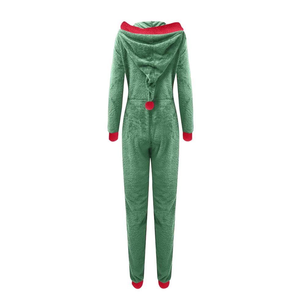 Bademantel Damen – Langärmliger Pyjama mit Kapuze Reißverschluss und Taschen – Patchwork-Design – Gemütlicher Onesie Overall – Kapuzenbademantel für Frauen