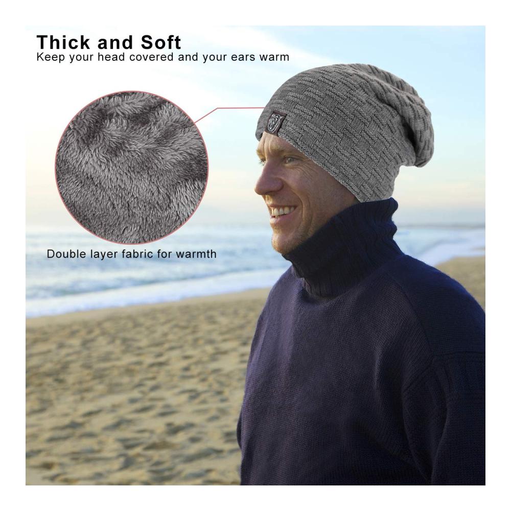 Graue Kungber Slouch Beanie Warme Wintermütze mit Teddyfleece-Futter für Damen und Herren