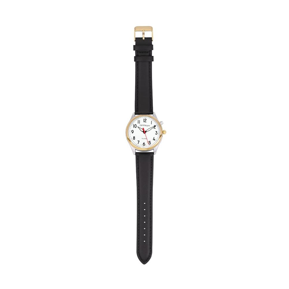 Goldene Herren Armbanduhr mit Doppelfarbschale schwarzes Lederarmband - QIATKWH Deutsche Sprechende Uhr in stilvollem Design