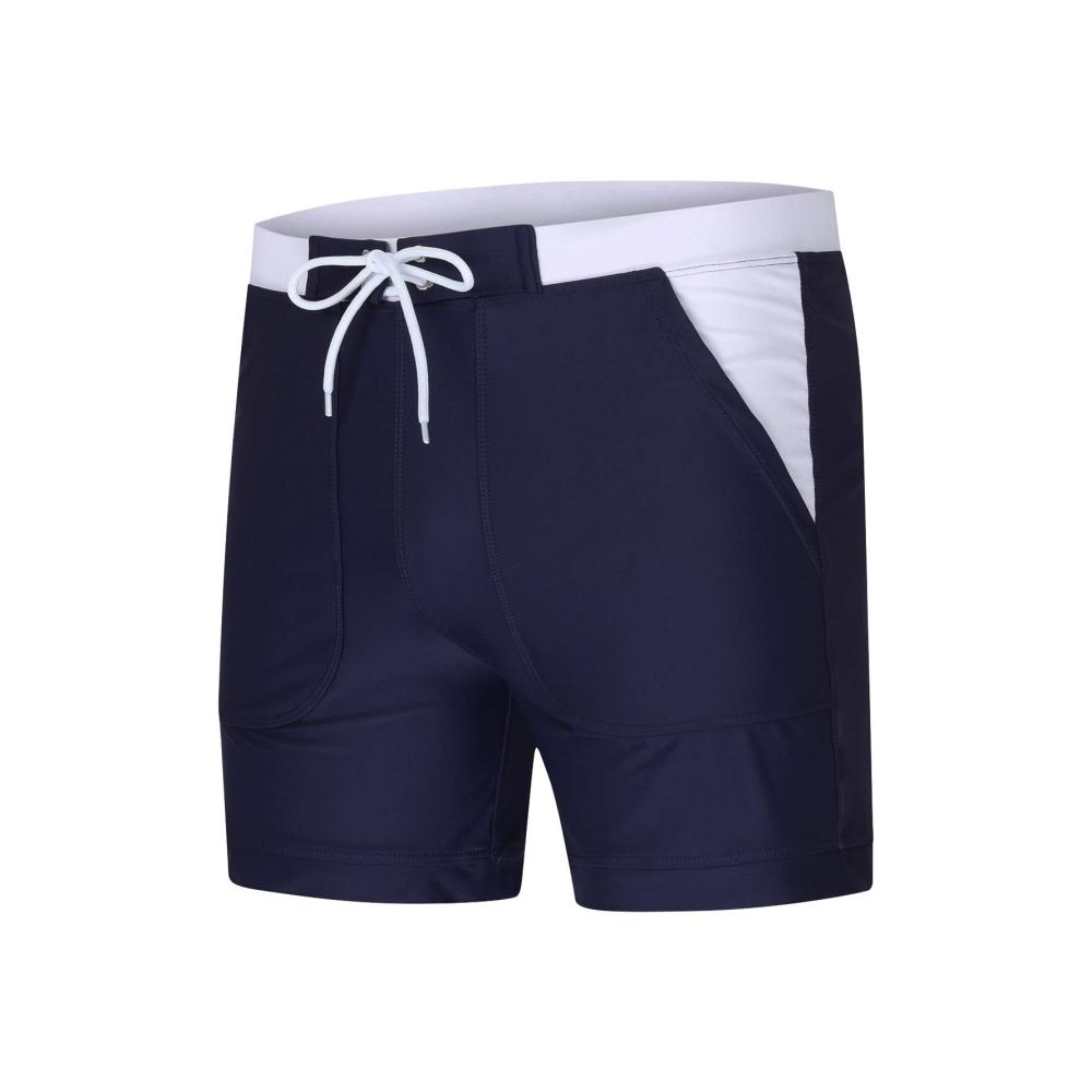 Herren-Badehose Lange Schwarze Doppellagige Strandshorts mit Viertelquadratecken und Schnürverschluss