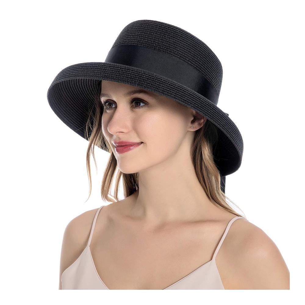 Stroh-Sonnenhut für Damen UV-Schutz faltbare Krempe Vintage-Stil - Ideal für Strand Reisen & Angeln