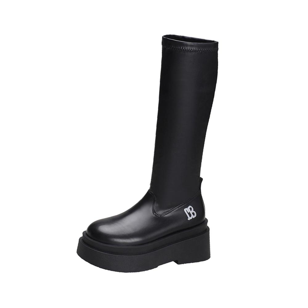 Damen Kniehohe Stiefel im Gothic Motorradstil - Modische Reitstiefel mit runder Spitze und dicker Sohle für stilbewusste Töchter