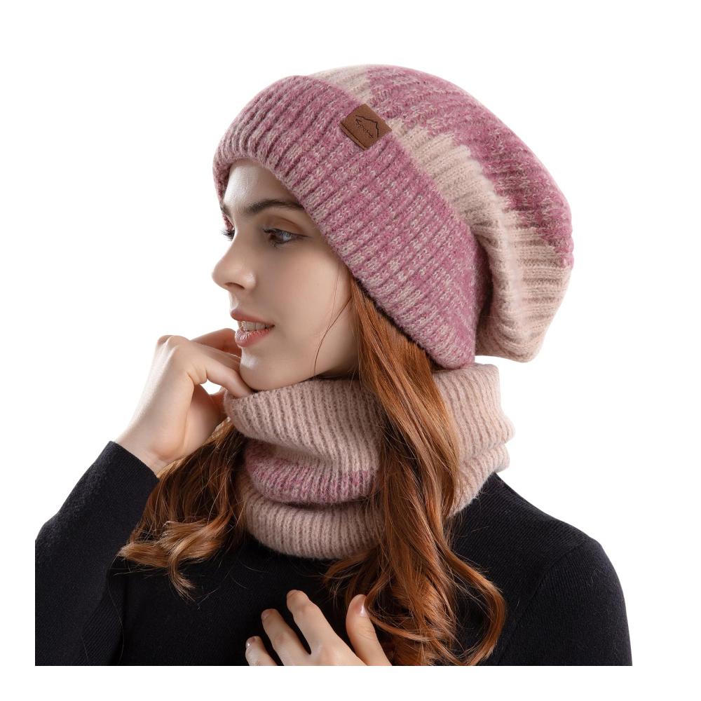 Gemütliches Winter-Set Strickmütze Schal und Handschuhe für Damen - Warme Wolle weiches Fleecefutter - Perfektes Geschenk für den Winter