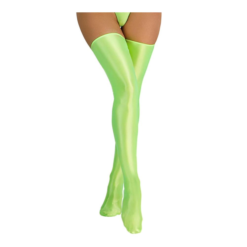 Halterlose Strümpfe Damen - Metallic Glanz Kniestrümpfe Overknees Sexy Stockings in Lang und Öl Glänzend