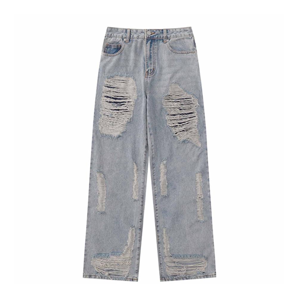 Designer Slim Fit Jeans in Hellblau mit Zerrissenem Denim für Herren