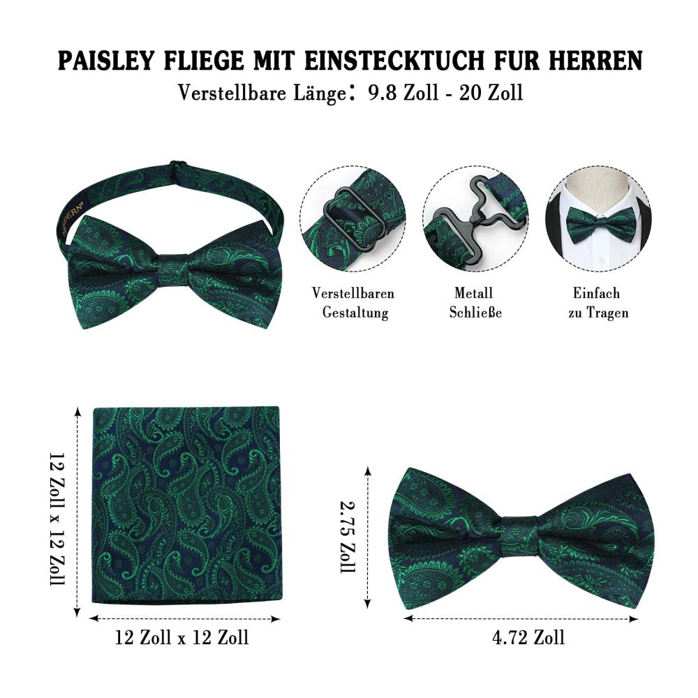 Hosenträger für Herren X-Form Elastisch Verstellbar mit 4 Starken Metallclips und passender Fliege im Einsteckuch Set