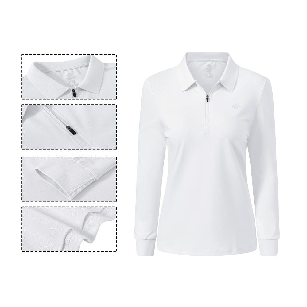 Langarm Damen Polo AjezMax Golf Poloshirt mit Reißverschluss Baumwolle Sport Winter