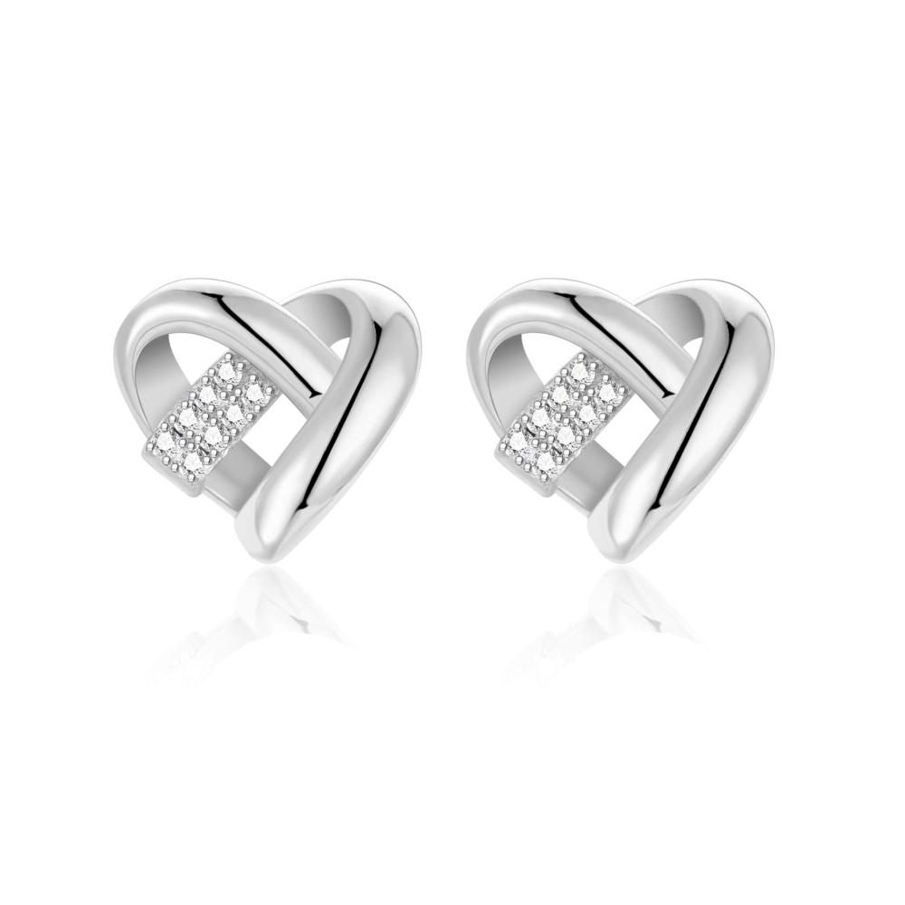 925 Silber Damen Ohrstecker Herz-Design mit AAA Zirkonia Diamant Gold Details für Frauen & Mädchen