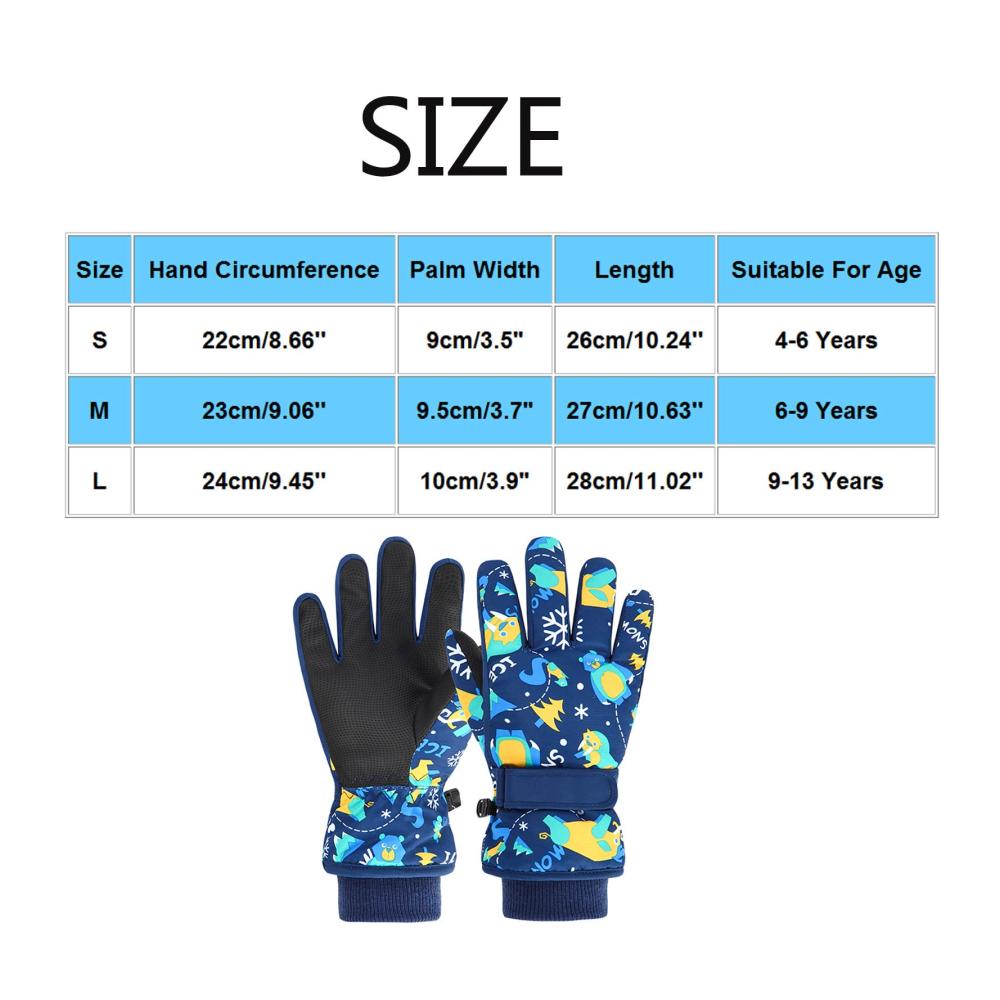 Wasserdichte Skihandschuhe für Kinder - Warme Strickmanschetten Kaschmir-Futter Verstellbare Größe mit Klettverschluss - Geeignet für Jungen und Mädchen von 4-13 Jahren